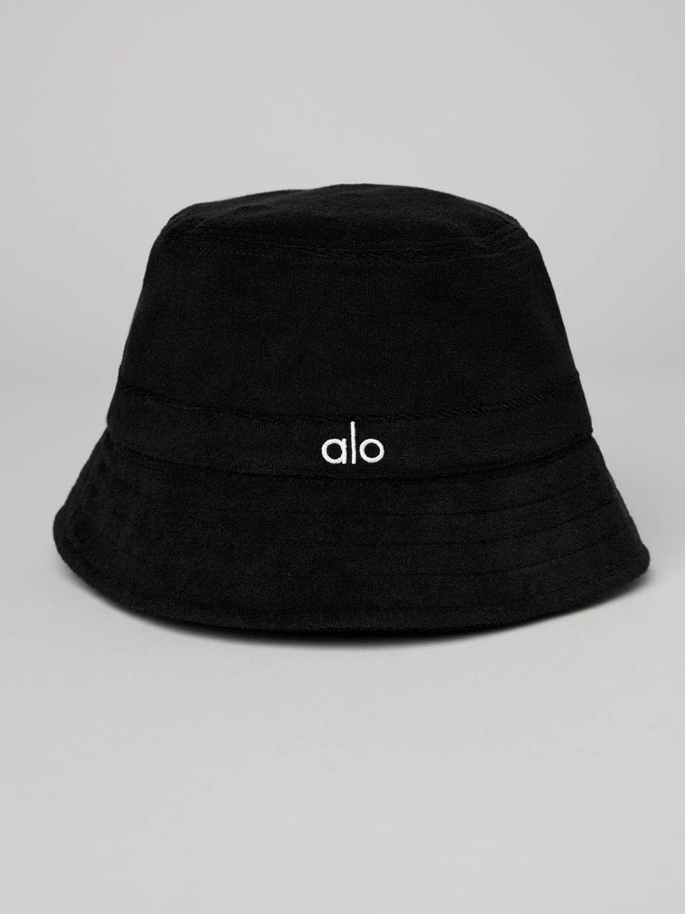 Alo Yoga Terry Cloth Beachside Bucket Hat Logo Black Unisex